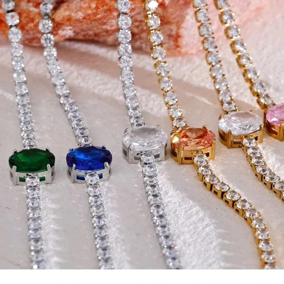 Diana Blue Diamond Crystal Stainless Steel Waterproof Tennis Bracelet - Picture 2 of 5